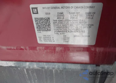 2019 Chevrolet Equinox Premier из США, поврежденный, VIN 2GNAXYEX3K6243761